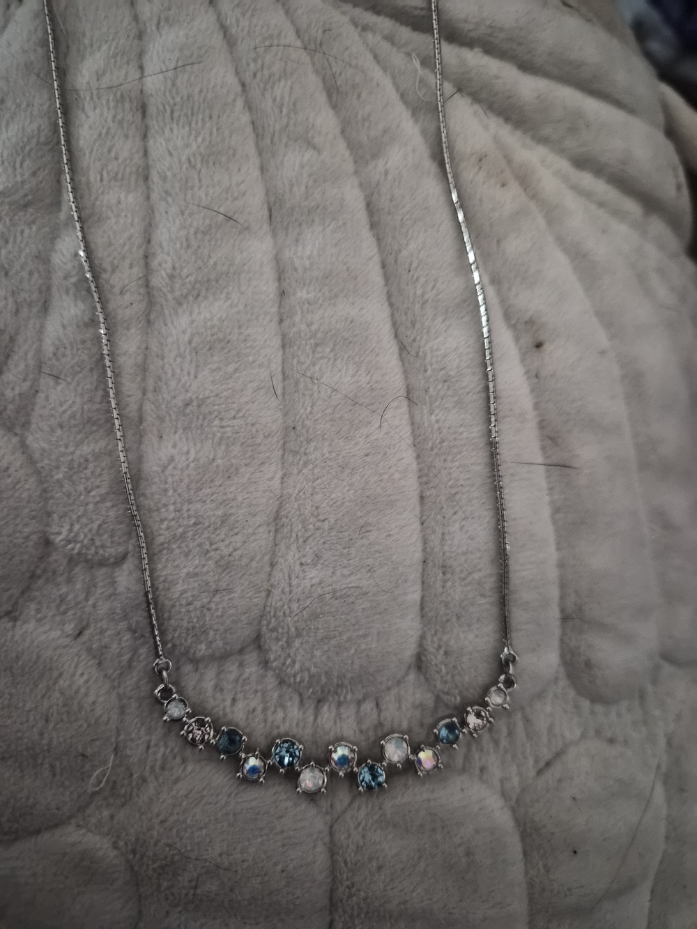 Touchstone Crystal Sterling Silver Blue and Iridescent Station Necklace